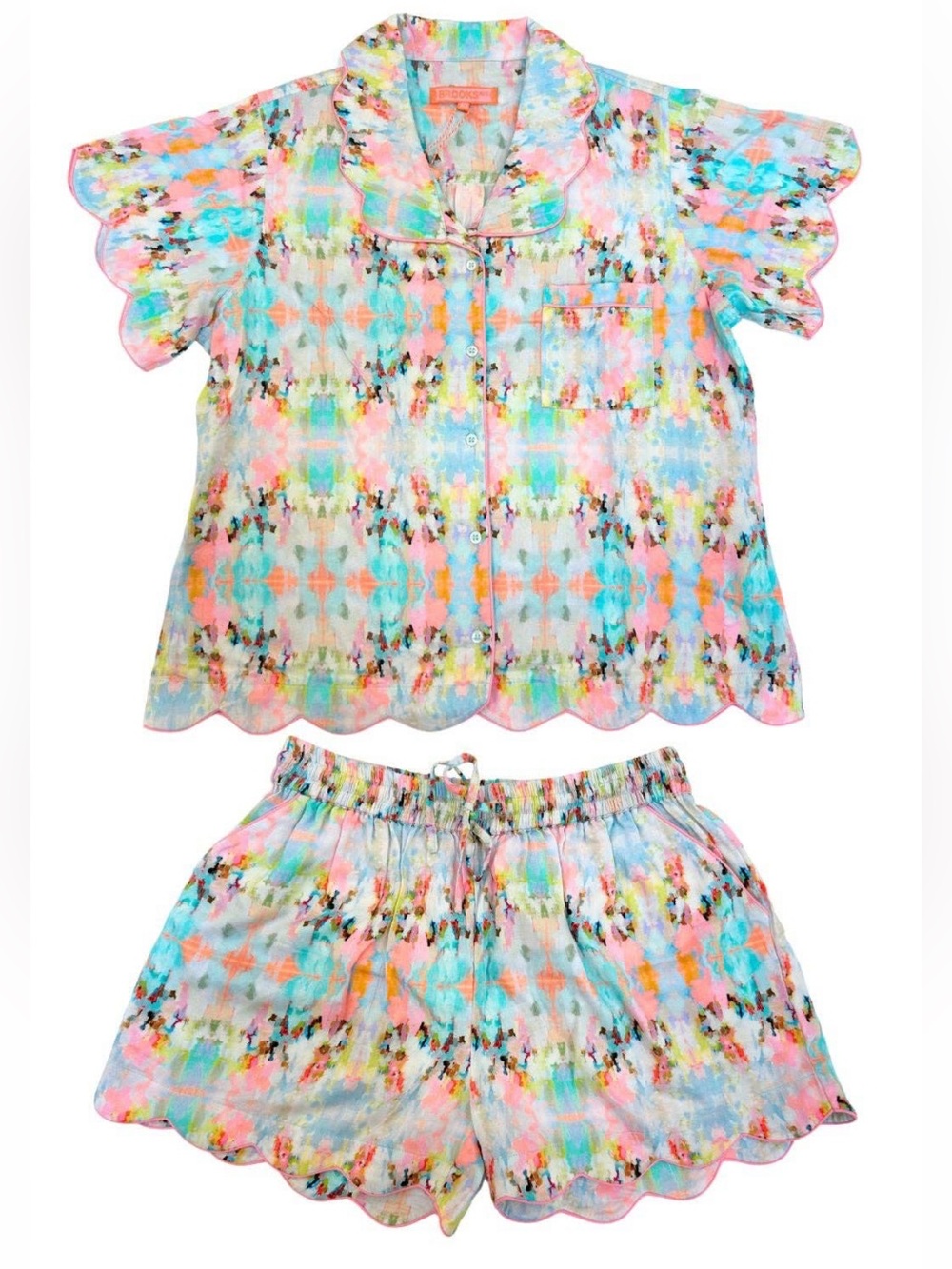 Women’s Scallop-Edge Two-Piece Pajama Set in Pastel Multi